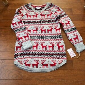 NWT Shrinking Violet Grey/Red Reindeer Fair Isle Sweater, size M